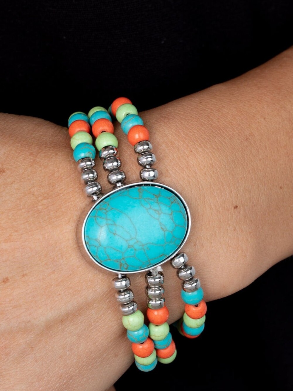 Turquoise Multi-Color Beaded Stretch Bracelet - Unbranded